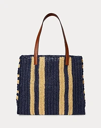 Striped Woven Straw Large Wilow Tote Bag