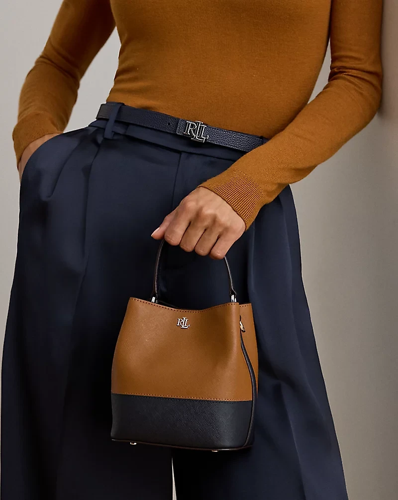 Two-Tone Leather Small Reese Bucket Bag