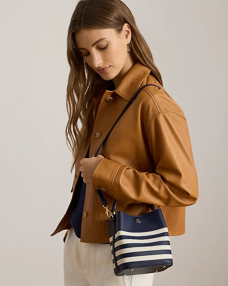 Striped Leather Small Reese Bucket Bag