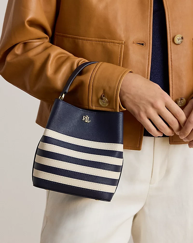 Striped Leather Small Reese Bucket Bag