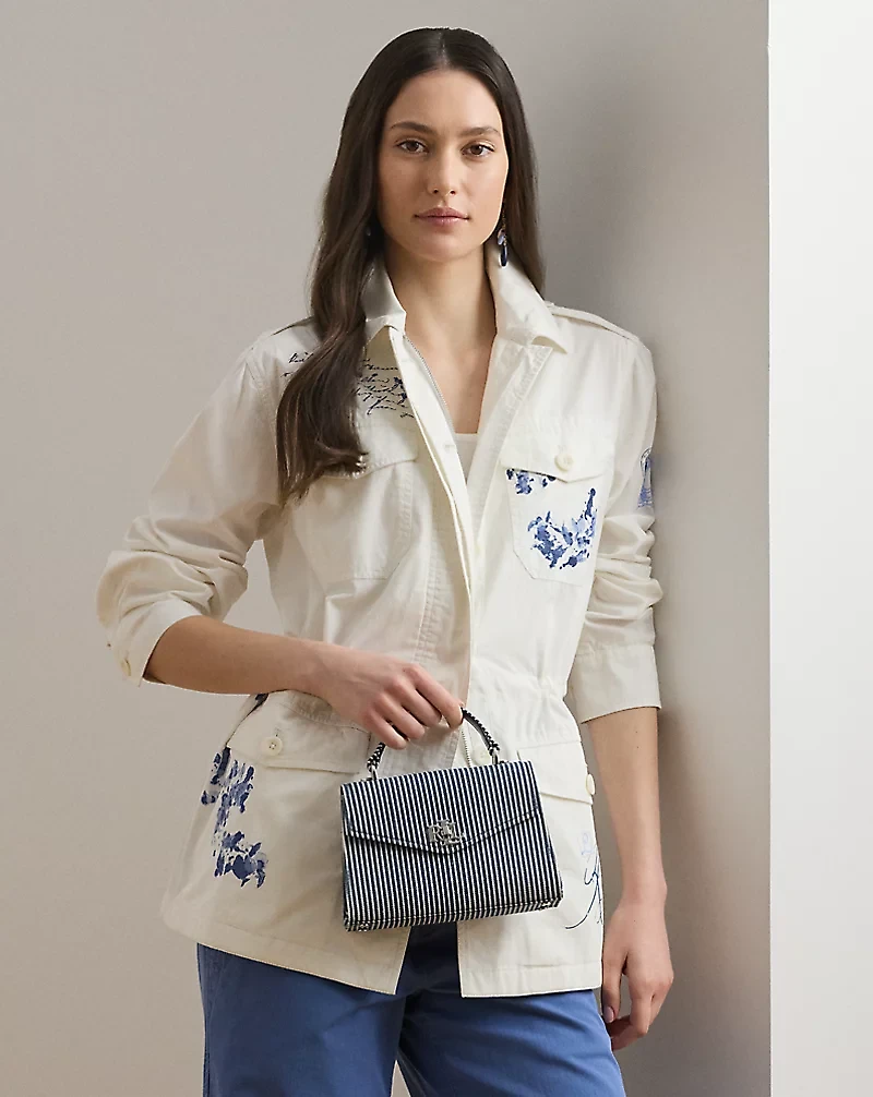 Striped Canvas Small Farrah Satchel
