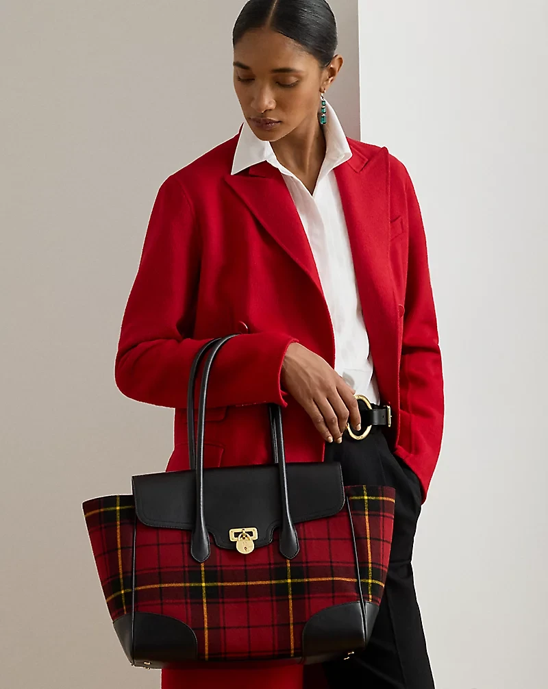 Plaid Twill Large Tanner Satchel