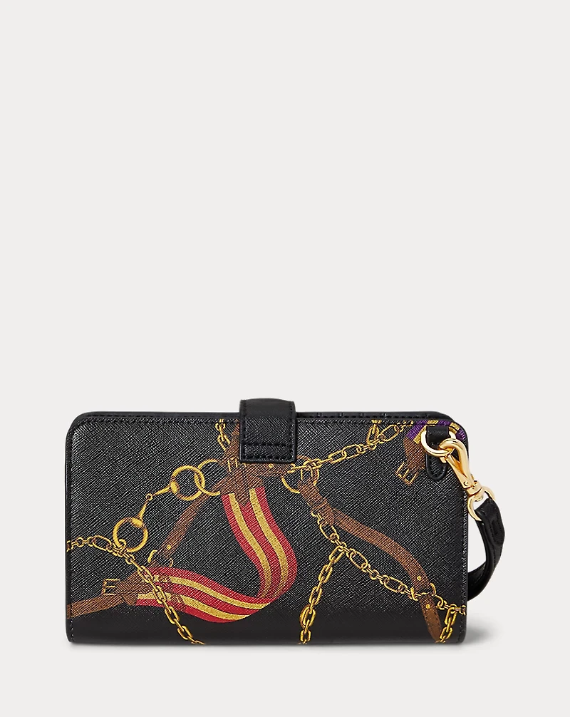 Print Crosshatch Leather Tech Wristlet
