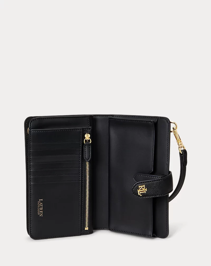 Print Crosshatch Leather Tech Wristlet