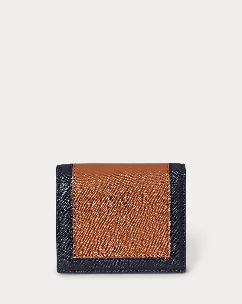 Color-Blocked Leather Compact Wallet