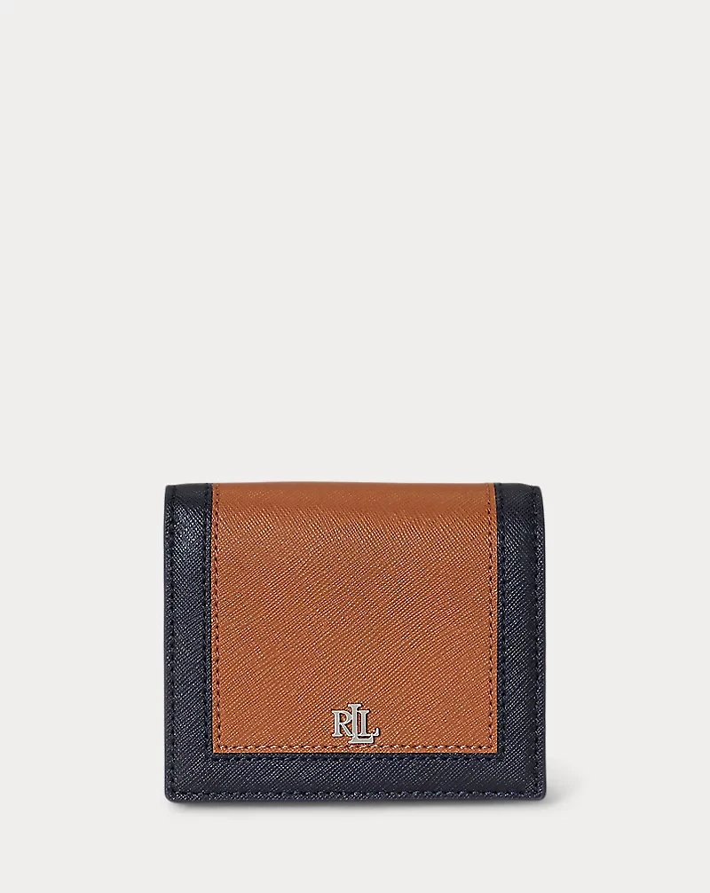 Color-Blocked Leather Compact Wallet