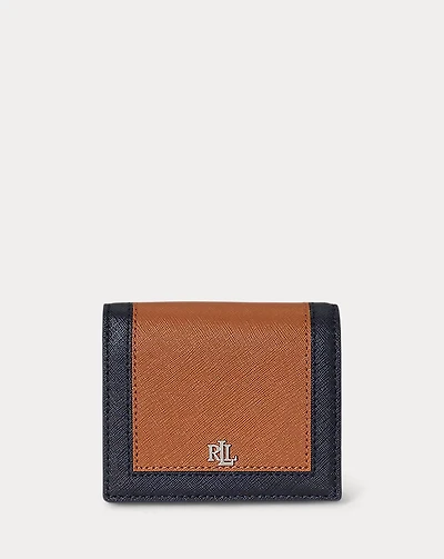 Color-Blocked Leather Compact Wallet