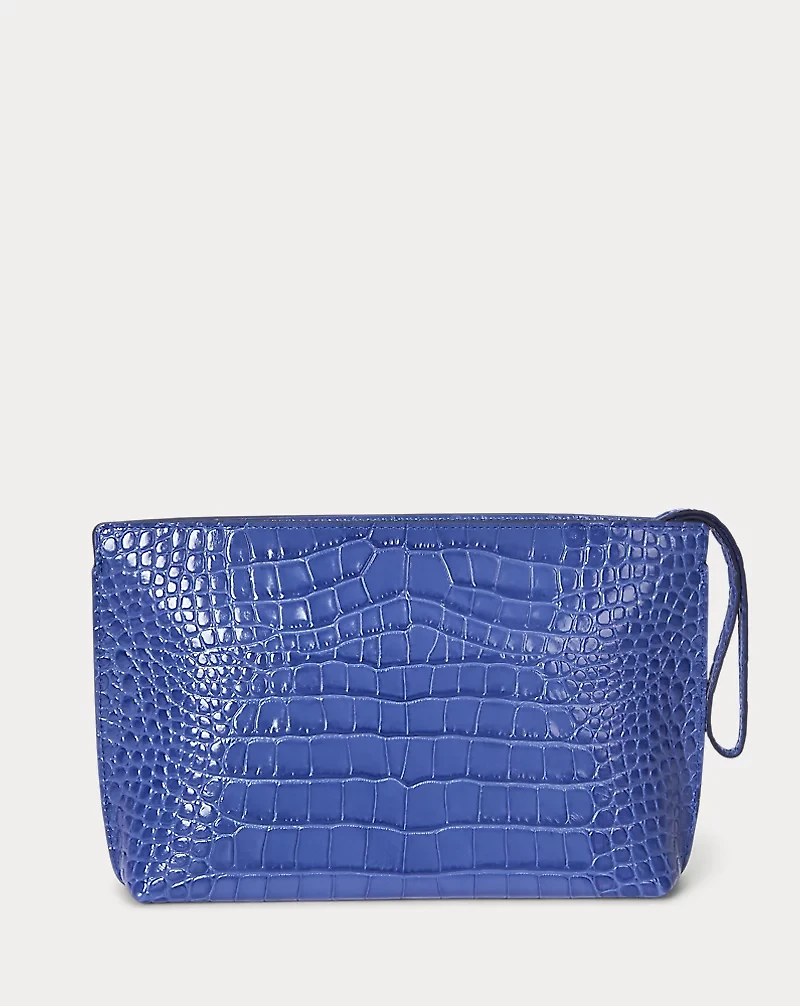 Crocodile-Embossed Leather Large Pouch