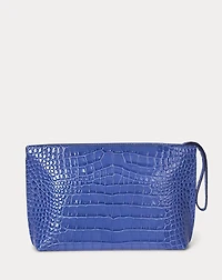 Crocodile-Embossed Leather Large Pouch