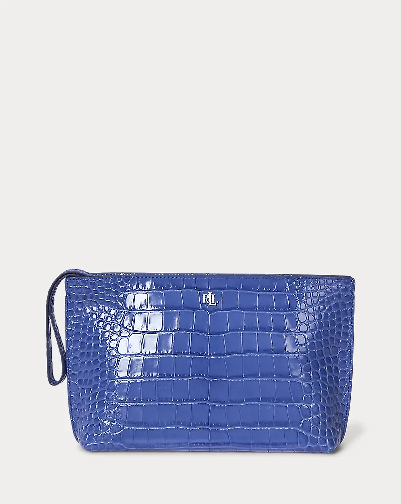 Crocodile-Embossed Leather Large Pouch