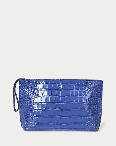 Crocodile-Embossed Leather Large Pouch