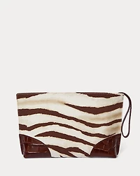 Zebra-Print Canvas & Leather Large Pouch