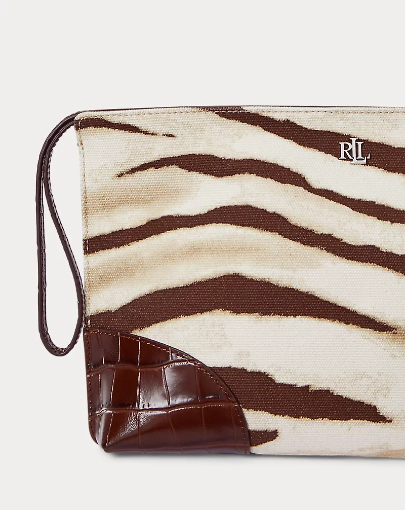 Zebra-Print Canvas & Leather Large Pouch
