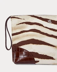 Zebra-Print Canvas & Leather Large Pouch
