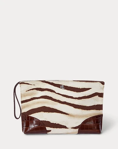 Zebra-Print Canvas & Leather Large Pouch