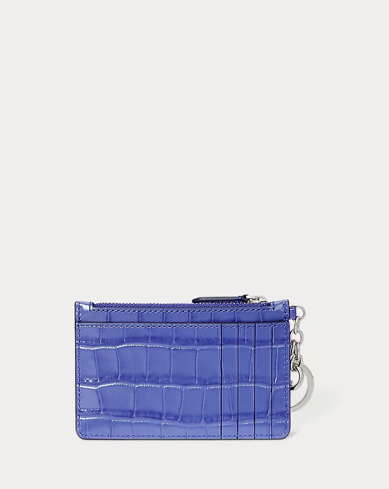 Croc-Embossed Leather Zip Card Case