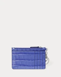 Croc-Embossed Leather Zip Card Case