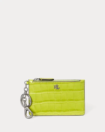Croc-Embossed Leather Zip Card Case