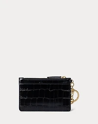 Croc-Embossed Leather Zip Card Case