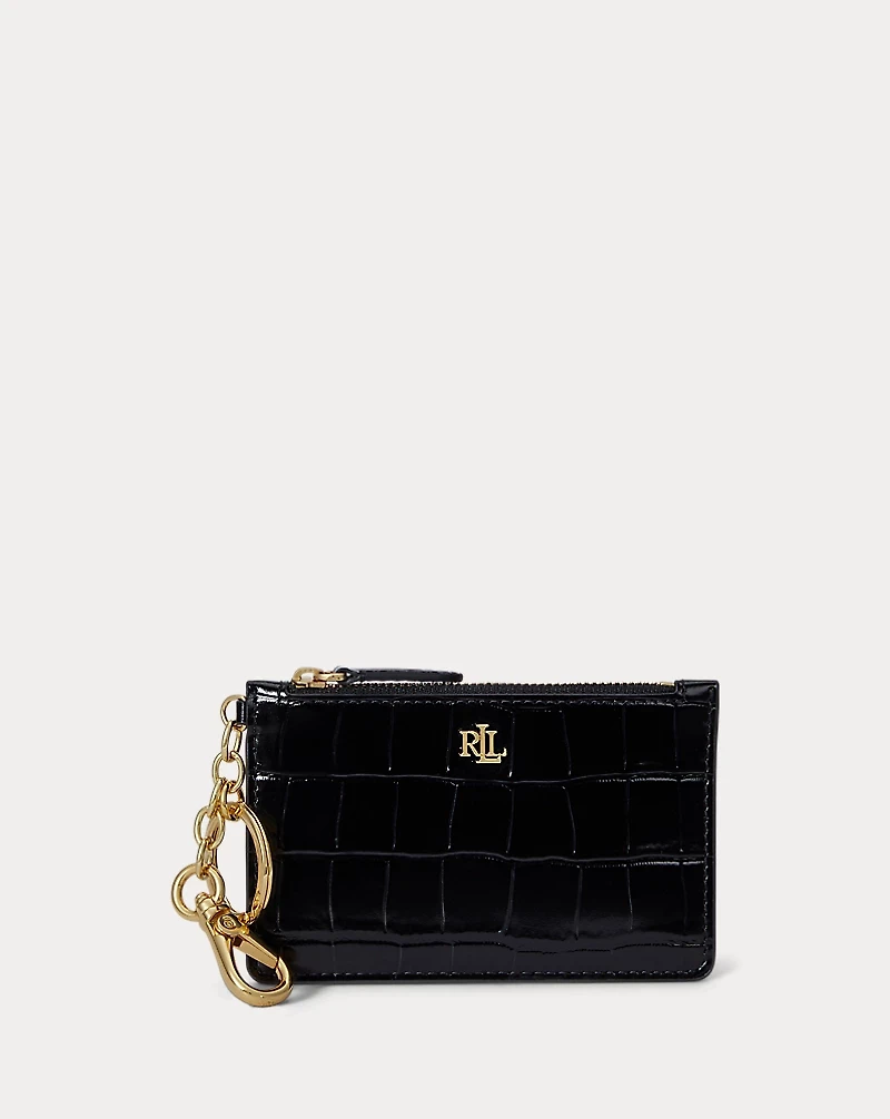 Croc-Embossed Leather Zip Card Case