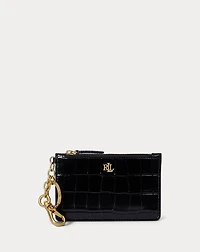 Croc-Embossed Leather Zip Card Case