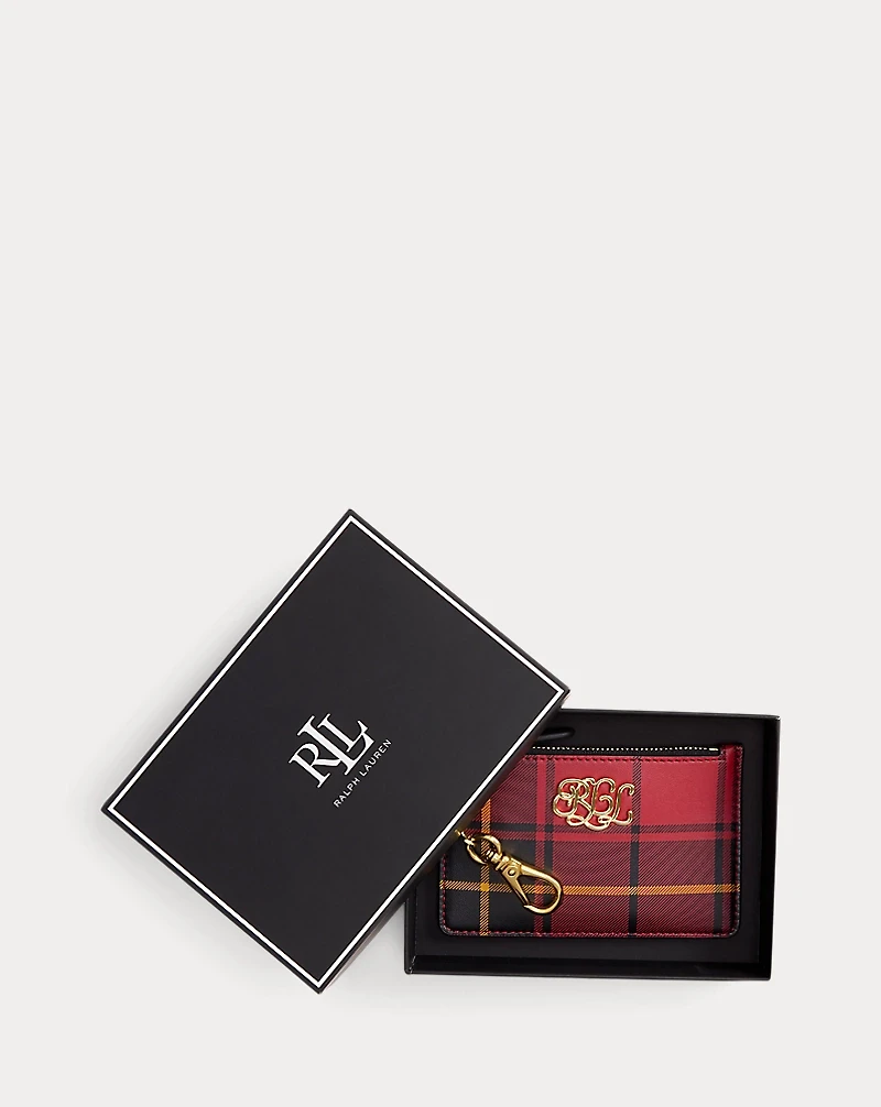 Plaid Nappa Leather Zip Card Case