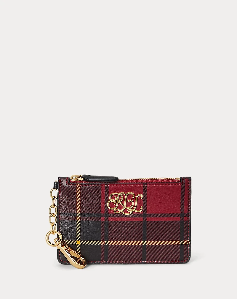 Plaid Nappa Leather Zip Card Case