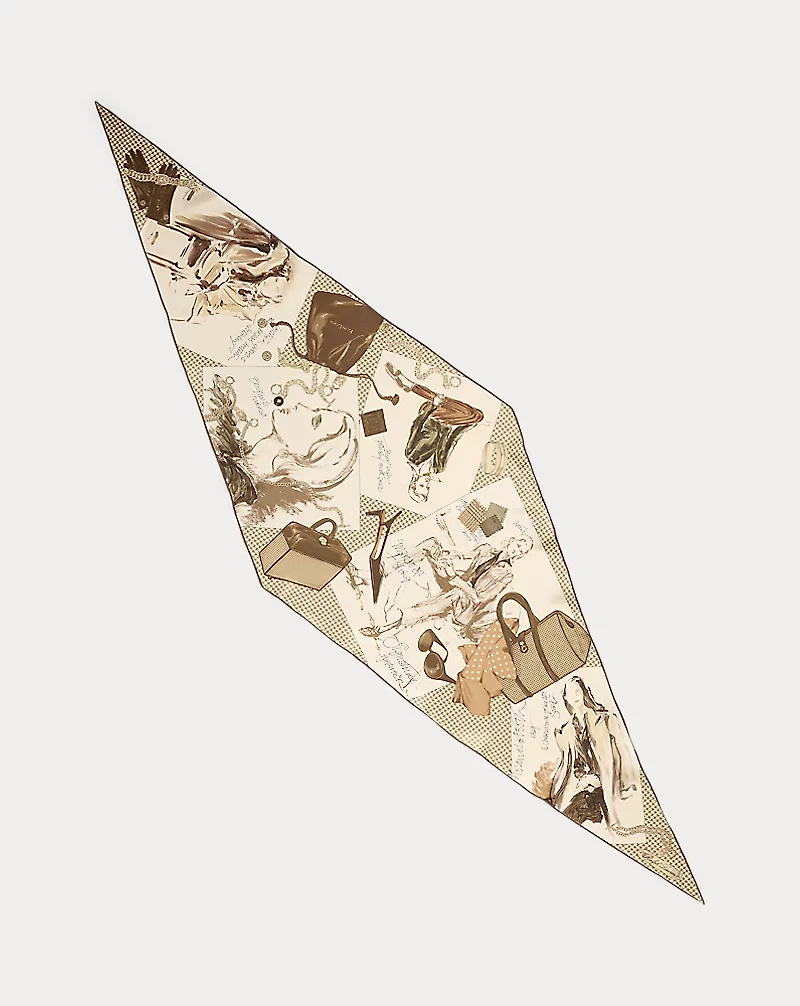 Diary-Print Silk Twill Diamond Scarf