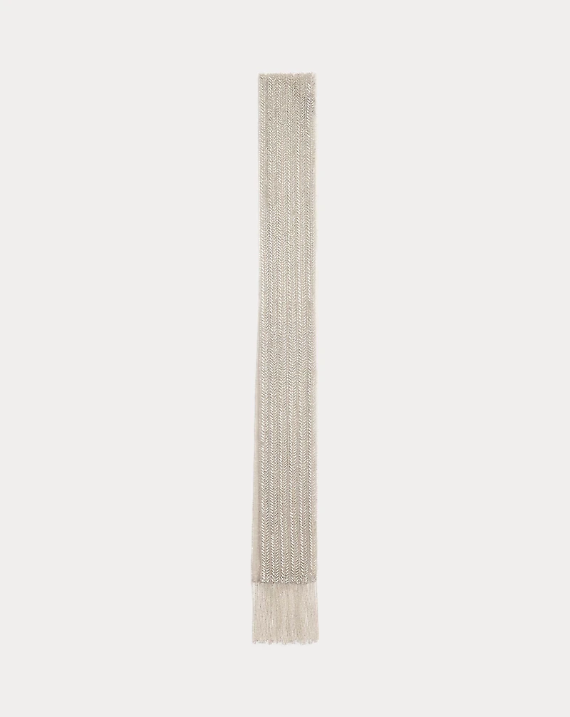 Beaded Fringe-Trim Georgette Scarf
