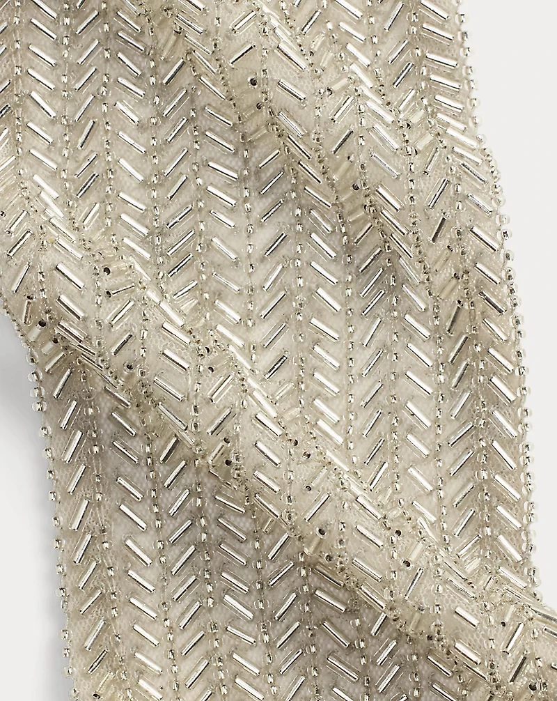 Beaded Fringe-Trim Georgette Scarf