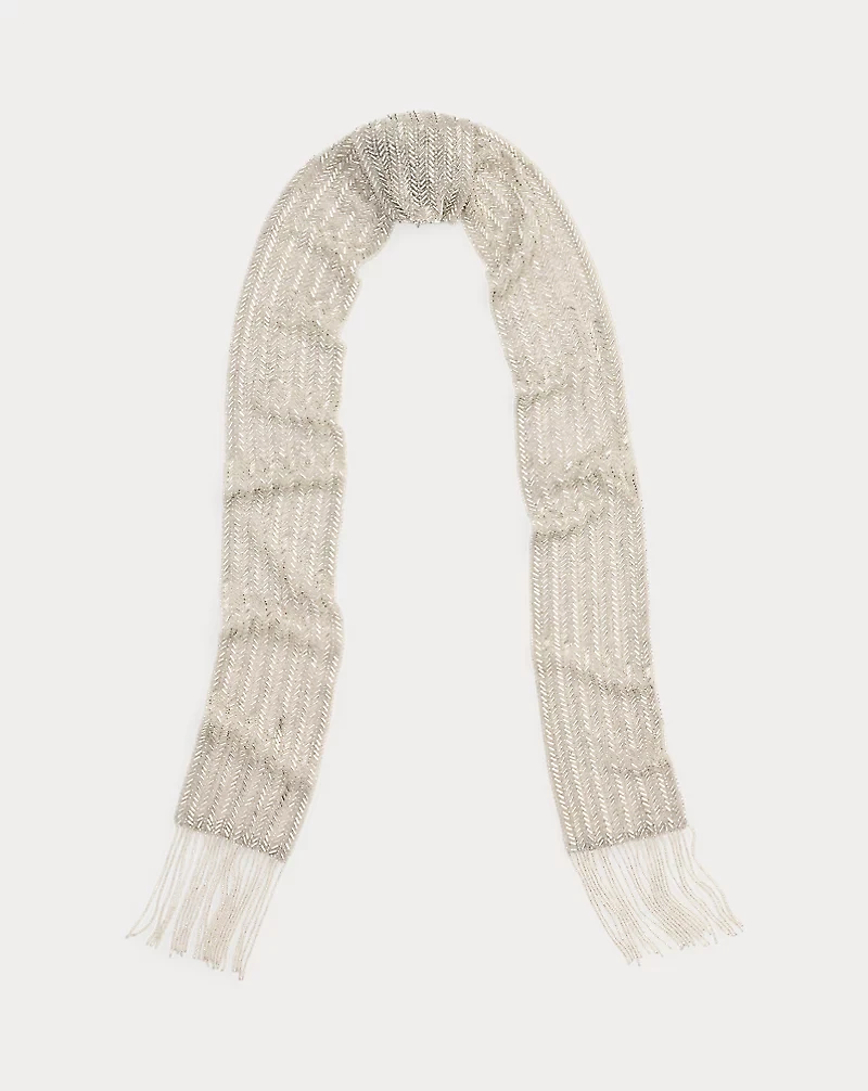 Beaded Fringe-Trim Georgette Scarf