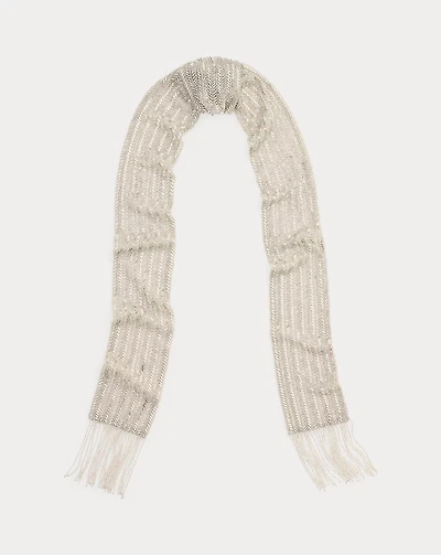 Beaded Fringe-Trim Georgette Scarf
