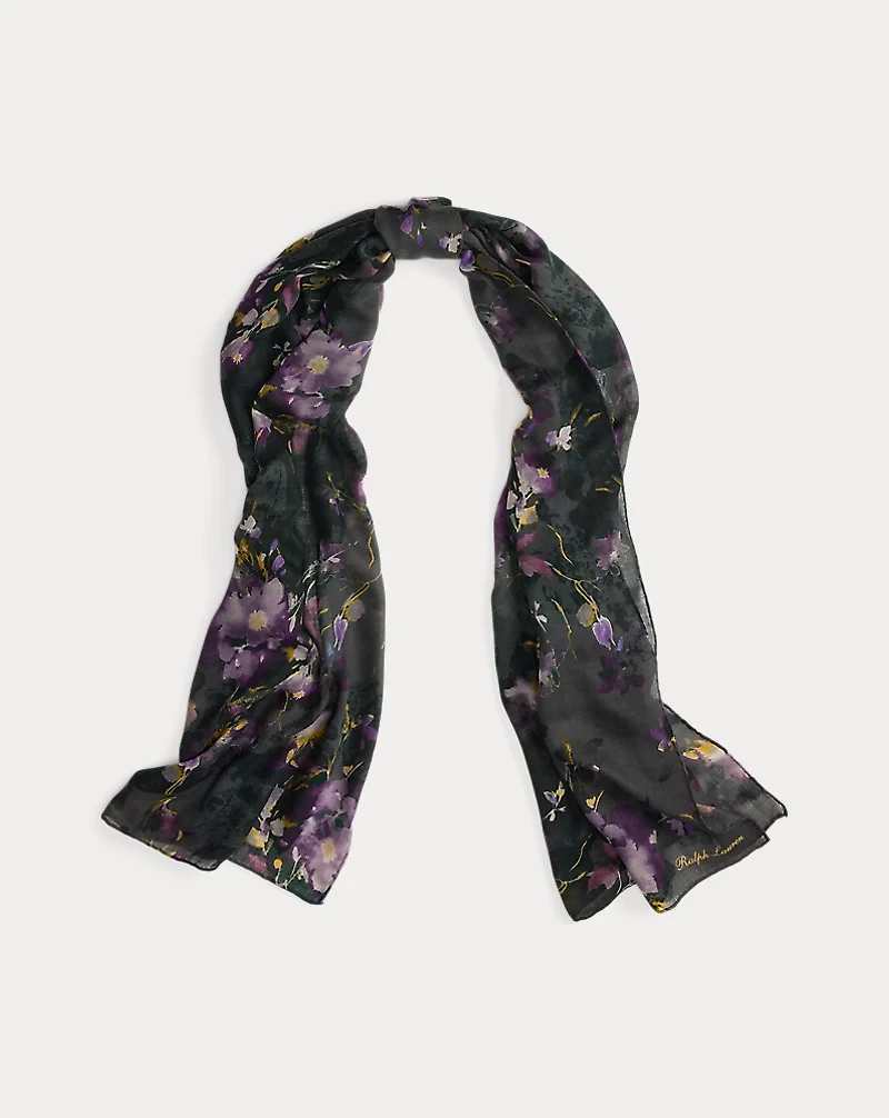 Floral-Print Cashmere Pashmina Scarf