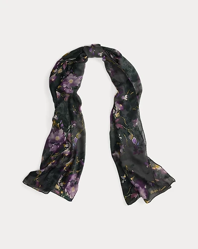 Floral-Print Cashmere Pashmina Scarf