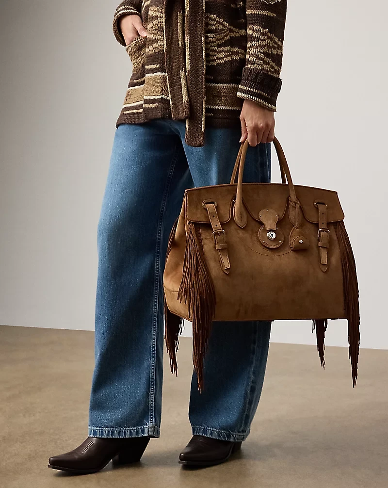 Soft Ricky 40 Fringe-Trim Calf-Suede Bag