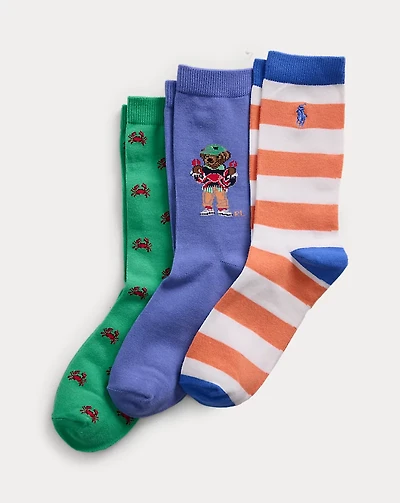 Crab-Motif Crew Sock 3-Pack