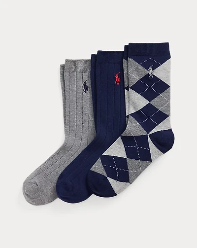 Argyle Crew Sock 3-Pack