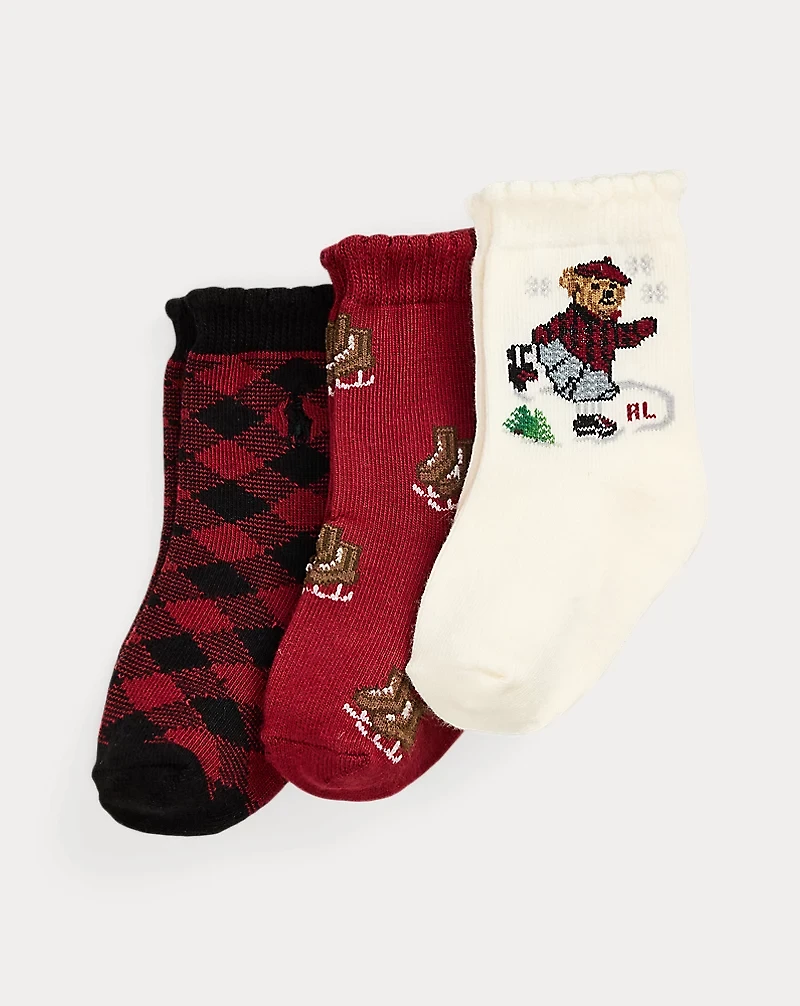 Polo Bear Scalloped Crew Sock 3-Pack