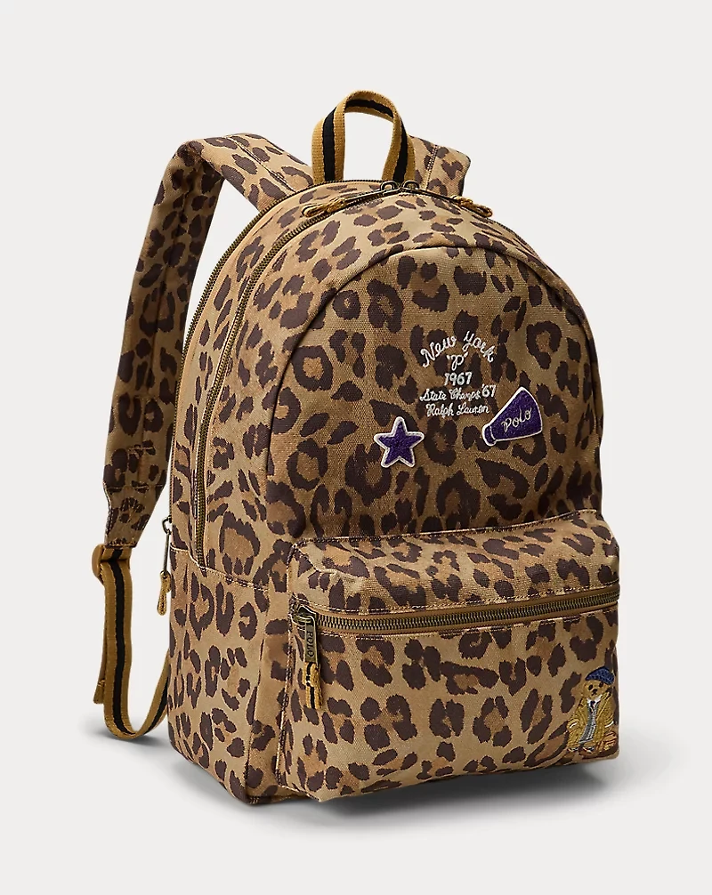 Polo Bear Leopard-Print Canvas Backpack