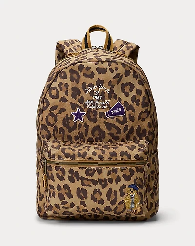 Polo Bear Leopard-Print Canvas Backpack