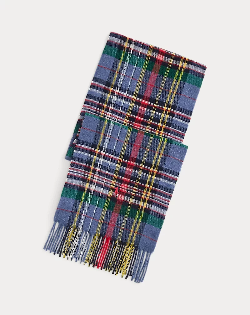 Plaid Fringe Wool Scarf