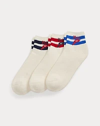 Striped-Cuff Quarter-Crew Sock 3-Pack