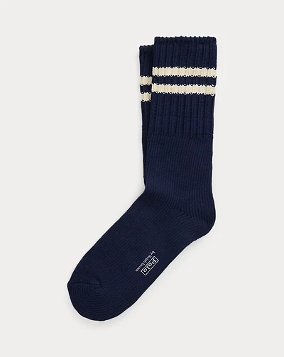Striped-Cuff Cotton-Blend Crew Socks