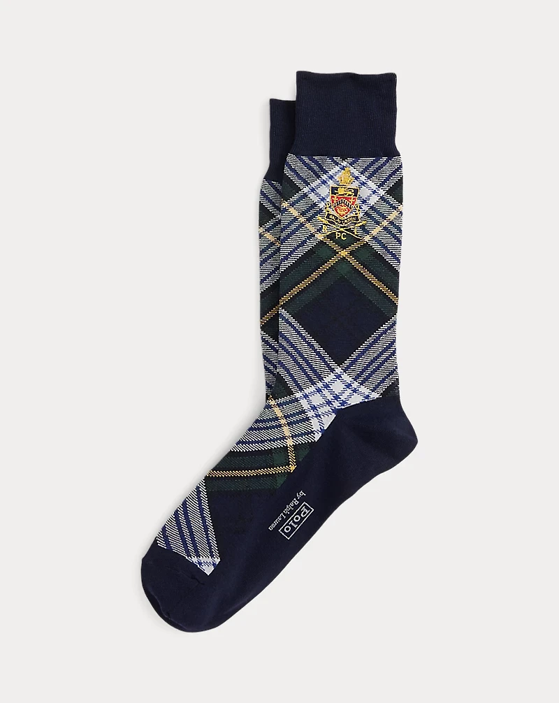 Crest Plaid Cotton-Blend Dress Socks