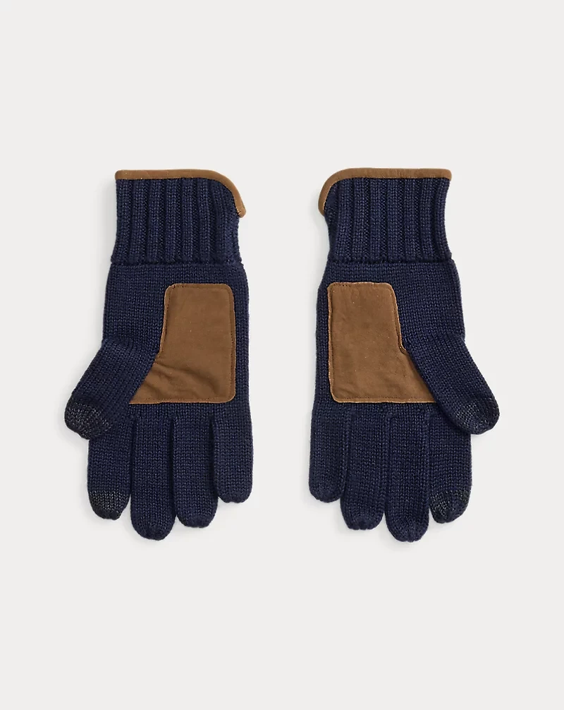 Suede-Trim Wool Touch-Screen Gloves