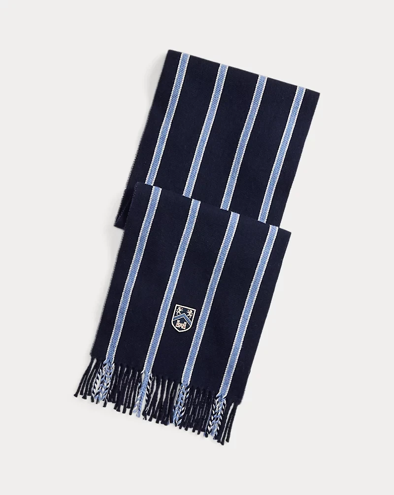 Shield-Patch Striped Wool-Blend Scarf