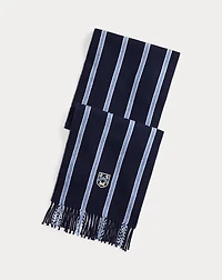 Shield-Patch Striped Wool-Blend Scarf