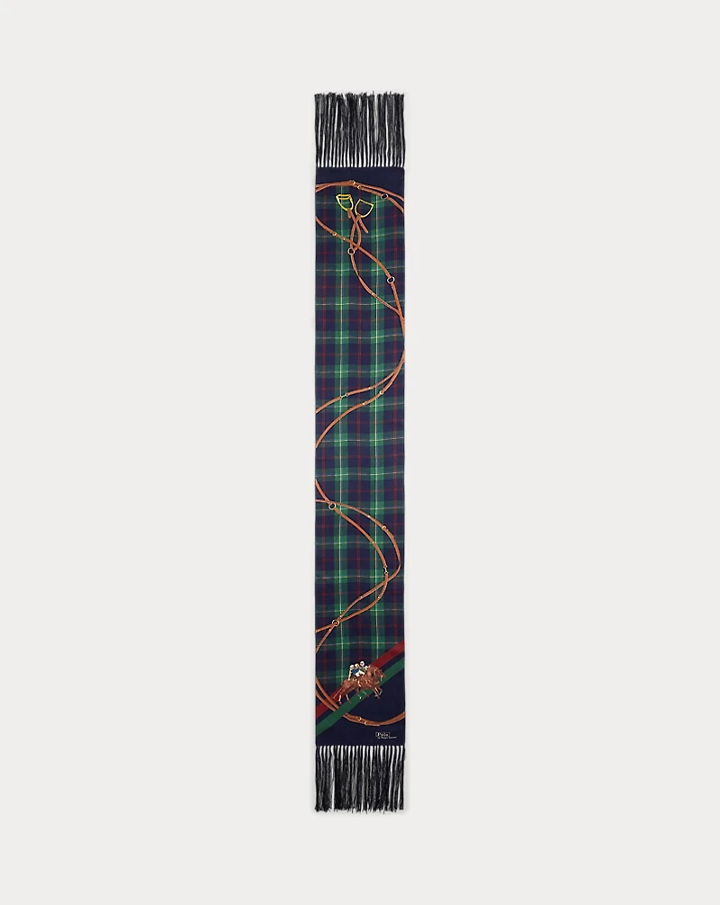 Tasseled Equestrian-Plaid Silk Scarf