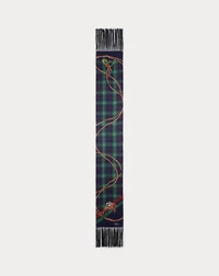 Tasseled Equestrian-Plaid Silk Scarf
