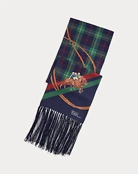 Tasseled Equestrian-Plaid Silk Scarf